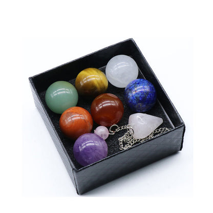 Natural Crystal 7 Chakra Stone Set | 7 Round Healing Stones for Mind & Body