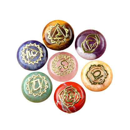 Chakra Healing Stones Set with Engraved 7 Chakra Symbols