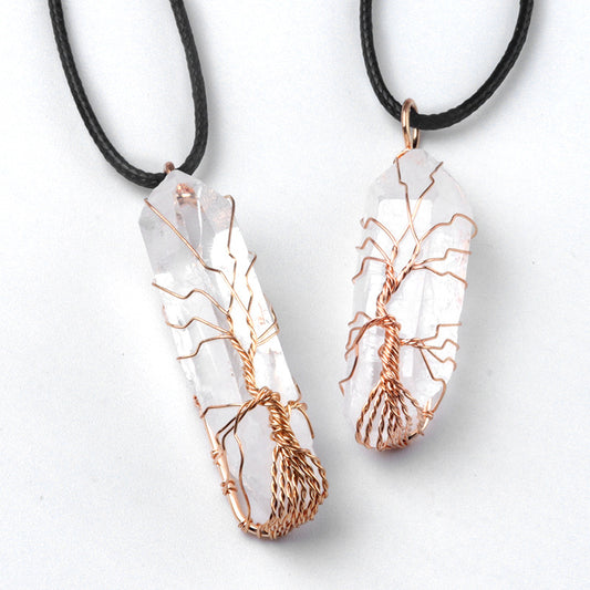 Handcrafted Tree of Life Necklace with Clear Quartz Tower